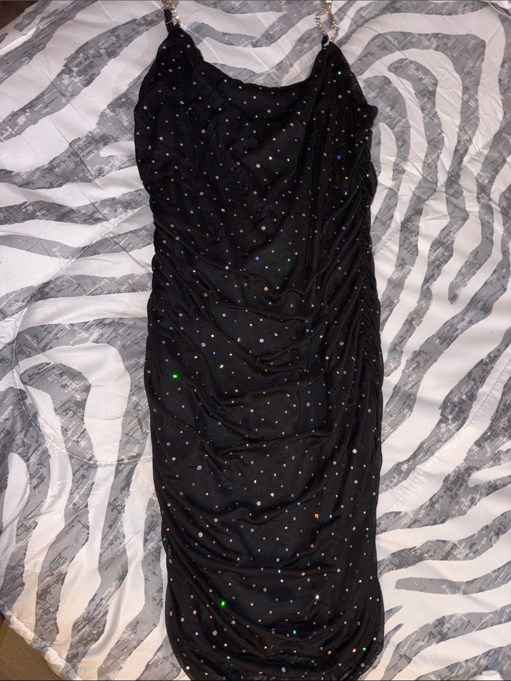 Black Embellished Slip Dress with Sparkle Straps